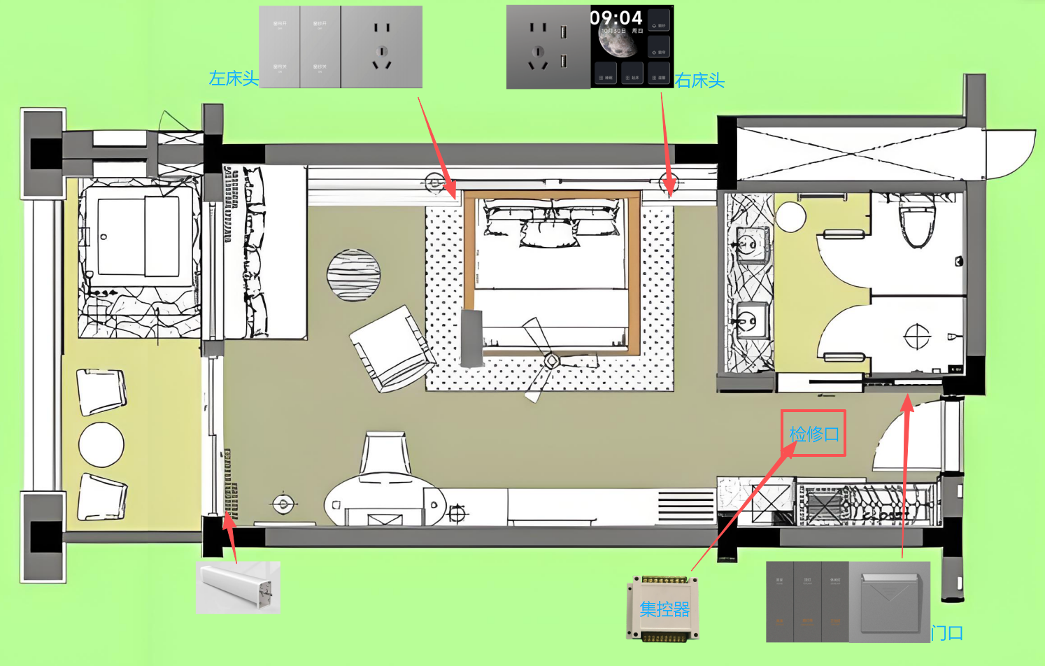 强电RCU客房布局示意图